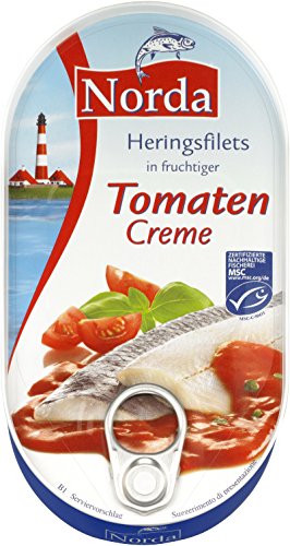 Norda Heringsfilets, zarte Fisch-Filets in Tomaten-Creme, MSC zertifiziert, 13er Pack (13 x 200 g)