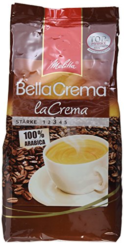Melitta Ganze Kaffeebohnen, 100 % Arabica, vollmundig und ausgewogen, mittlerer Röstgrad, Stärke 3, BellaCrema la Crema, 1000g
