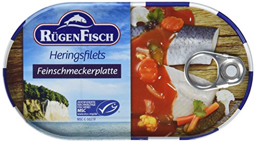 Rügenfisch Feinschmecker Platte Heringsfilet mit feinem Gemüse, 19er Pack (19 x 200 g)