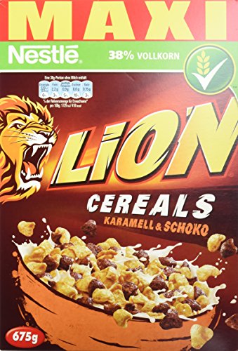 Nestlé Lion Cereals, Karamell und Schoko Cerealien mit Vollkorn, 4er Pack (4 x 675 g)