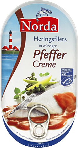 Norda Heringsfilets, zarte Fisch-Filets in Pfeffer-Creme, MSC zertifiziert, 13er Pack (13 x 200 g)