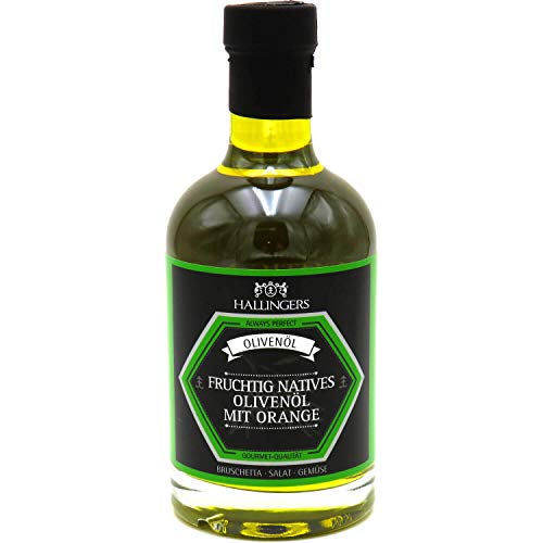 Hallingers Premium Speise-Öl (350ml) – Fruchtig-natives Olivenöl mit Orange (Exklusivflasche) – zu Passt immer Grillen
