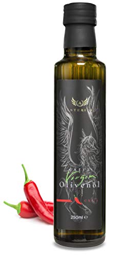 Premium Olivenöl Chili Kaltgepresst Asterius | griechisches natives Öl extra aus 100% Koroneiki Olive | chiliöl mittel scharf 250ml