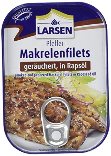 Larsen Larsen Pfeffer Makrelenfilets Geräuchert, in Rapsöl Msc, 110 g