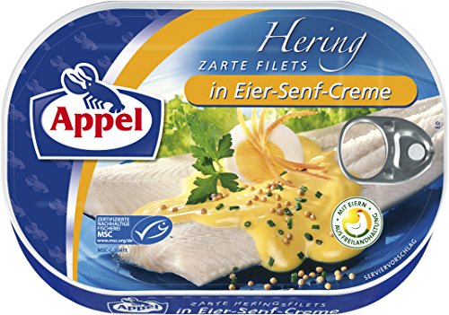 Appel Heringsfilets in Eier-Senf-Creme, 10er Pack Konserven, Fisch in Eier-Senfcreme