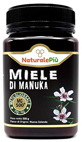 Manuka-Honig 500+ MGO 500g. Hergestellt in Neuseeland, Aktiver und unbehandelter, rein und natürlich. Von akkreditierten Laboratorien getestetes Methylglyoxal. NaturalePiù