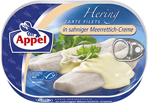 Appel Heringsfilets in Sahne-Meerrettich-Creme, 10er Pack Konserven, Fisch in Sahne-Meerrettichcreme